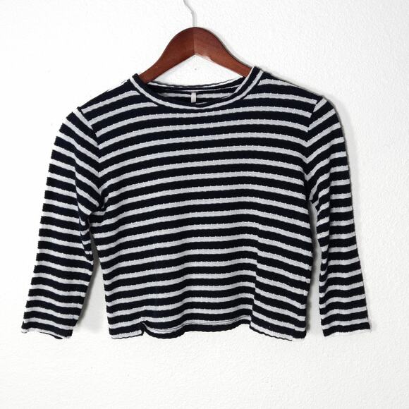 Free People Women’s Top Nautical Preppy Indie Striped Knit Cropped Cotton Small - Picture 1 of 7